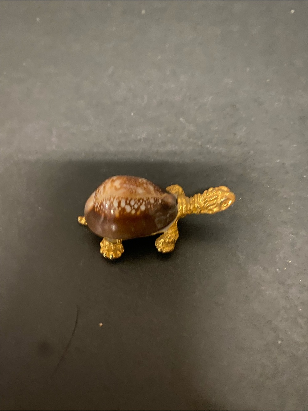 Vintage Gold Turtle Decorative Figurine with Brown Shell, desk pet